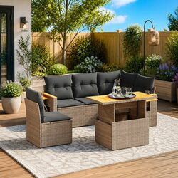 6 Piece Garden Sofa Set Outdoor Furniture Grey Poly Rattan with Cushions Patio