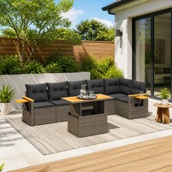 Concise 7 Piece Grey Outdoor Sofa Set with Cushions