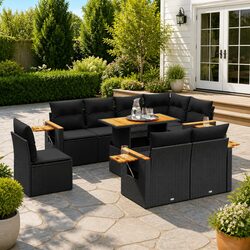 Garden Sofa Set 9 Piece Outdoor Furniture Black Poly Rattan Patio Lounge Modular