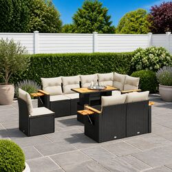 Concise 9 Piece Black Rattan Garden Sofa Set