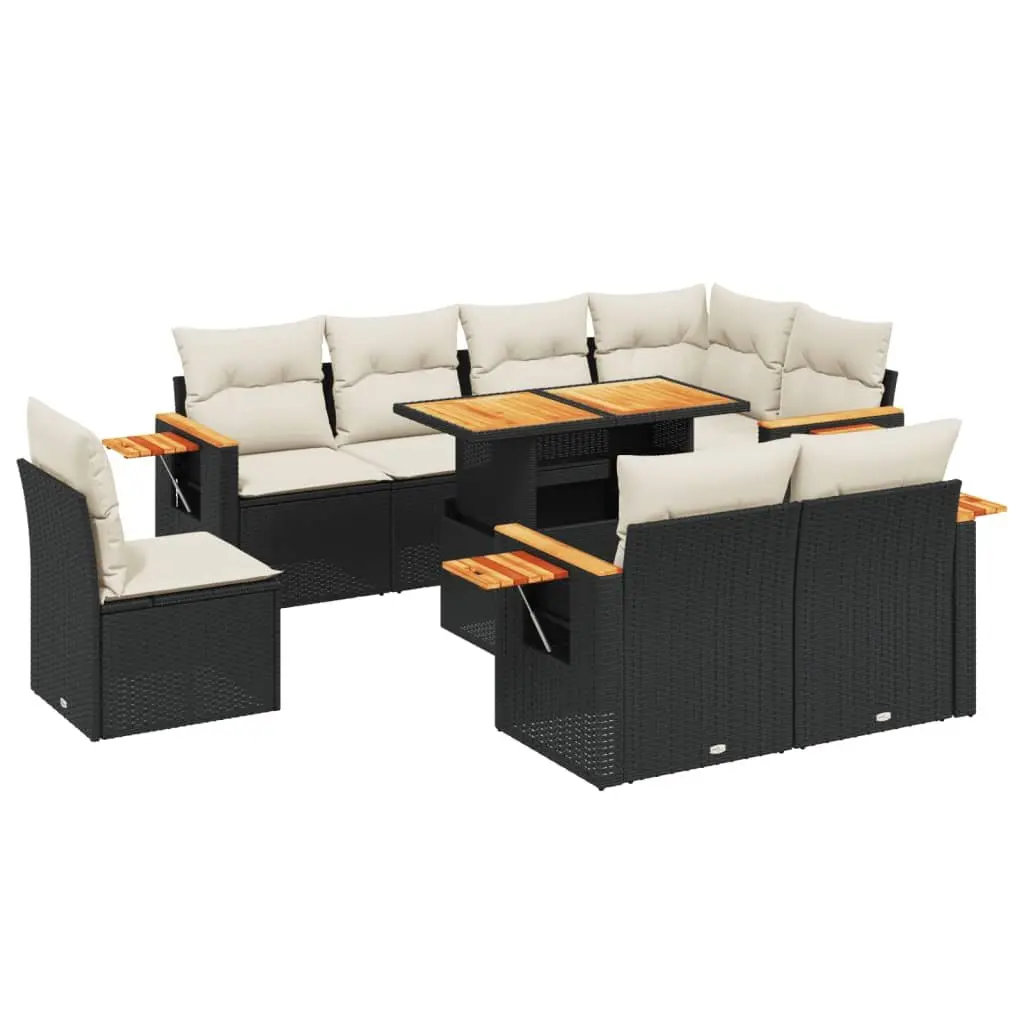 Garden Sofa Set Black 9 Piece Modular Outdoor Furniture with Adjustable Table and Removable Cushions