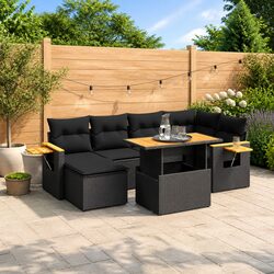 Garden Sofa Set 7 Piece Outdoor Furniture Patio Black Poly Rattan Modular