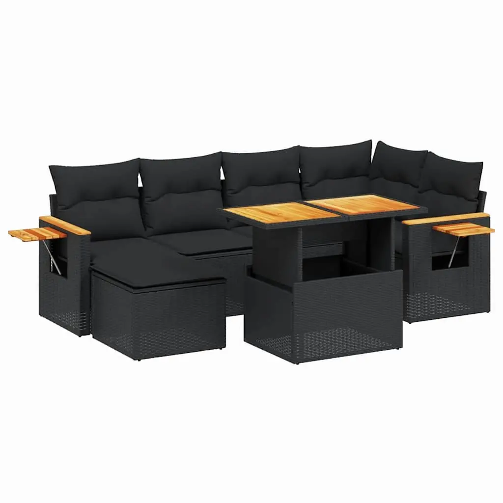 Garden Sofa Set 7 Piece Outdoor Furniture Patio Black Poly Rattan Modular