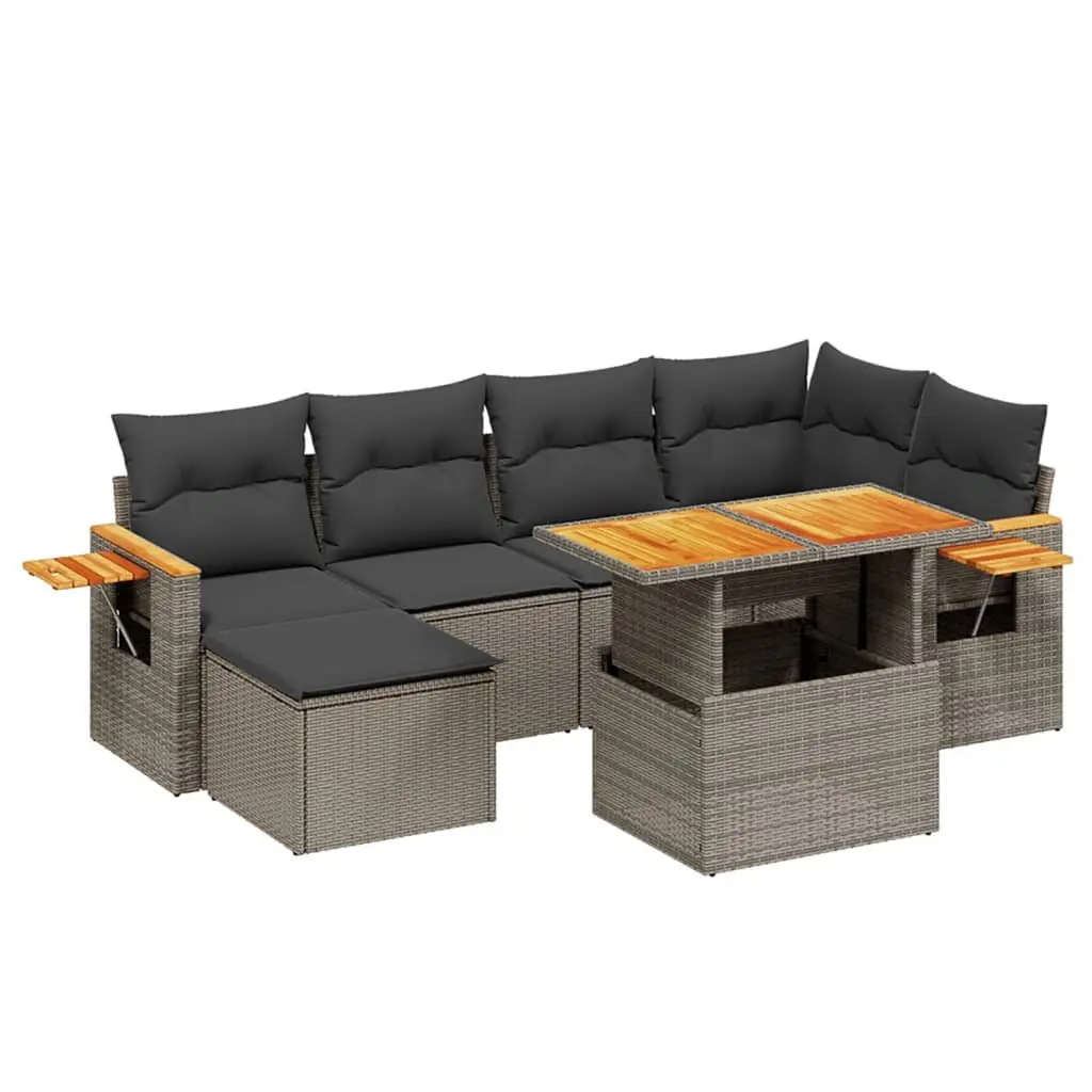 7 Piece Garden Sofa Set Outdoor Furniture Grey Poly Rattan Patio Lounge with