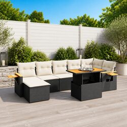 Garden Sofa Set 8 Piece Outdoor Furniture Black Poly Rattan with Cushions Patio