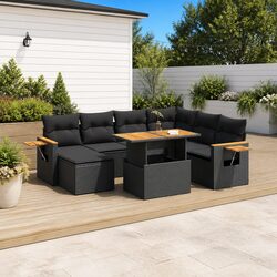 Garden Sofa Set 8 Piece Outdoor Furniture Black Poly Rattan Modular Patio Lounge