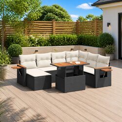 Garden Sofa Set 8 Piece Outdoor Furniture Patio Lounge Black Poly Rattan with