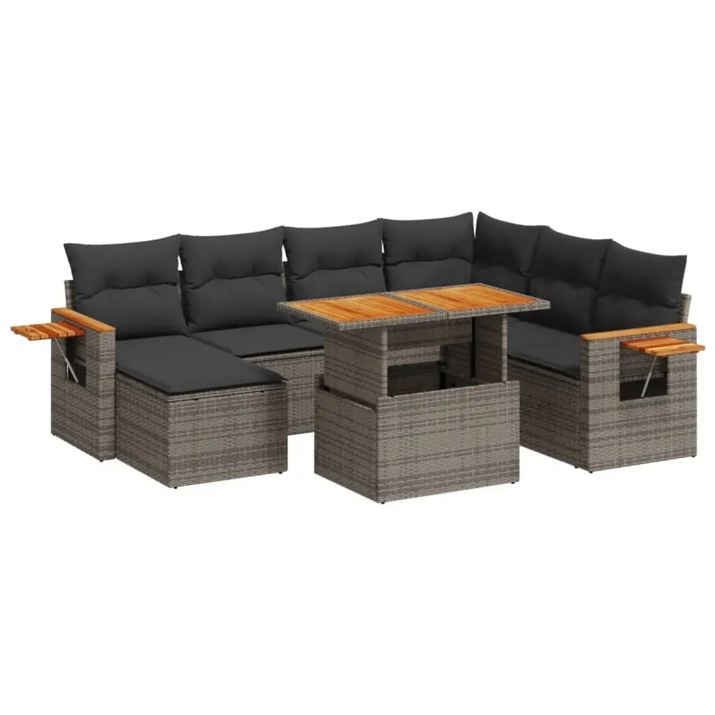 8-Piece Garden Sofa Set with Adjustable Table Cushions Grey Poly Rattan Outdoor