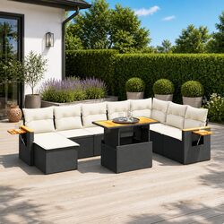 Compact and Modern Black Garden Sofa Set - 9 Pieces