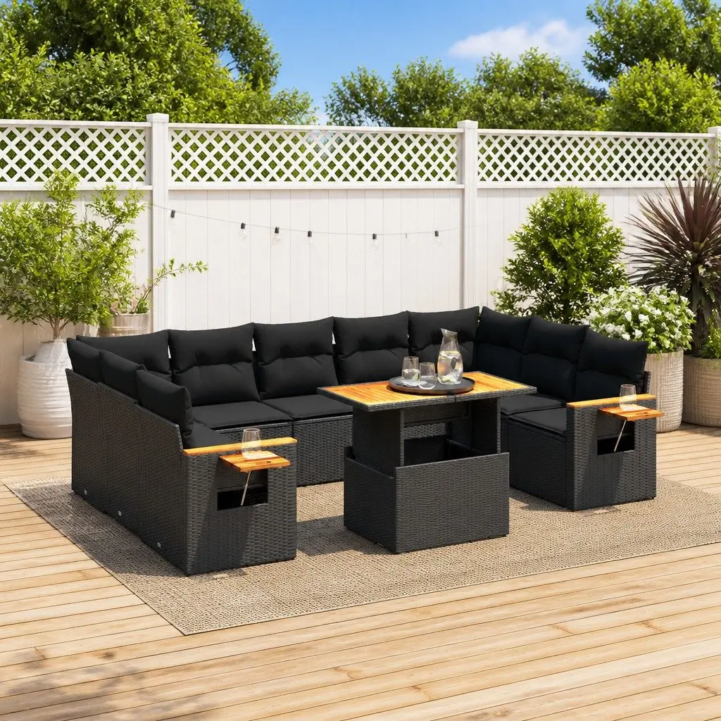 Garden Sofa Set 10 Piece Outdoor Furniture Black Poly Rattan Modular Patio