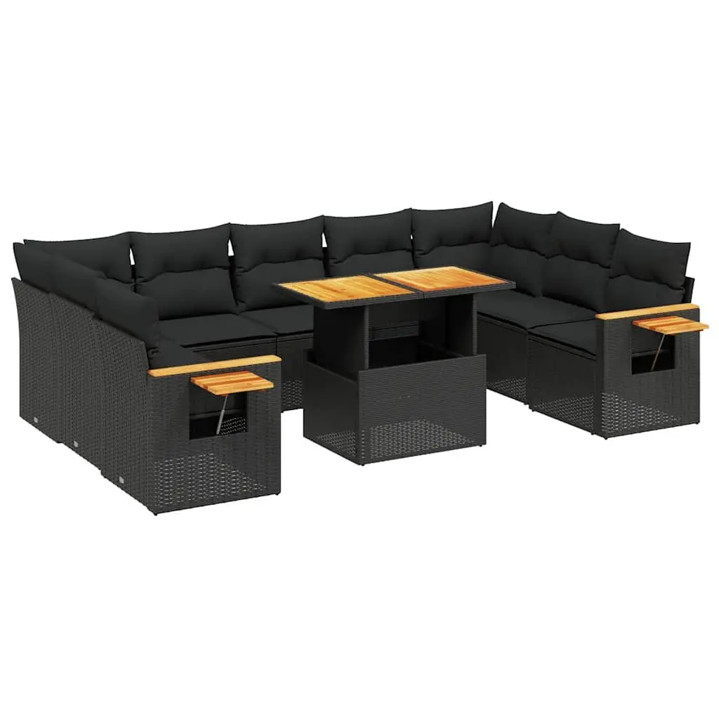 Garden Sofa Set 10 Piece Outdoor Furniture Black Poly Rattan Modular Patio
