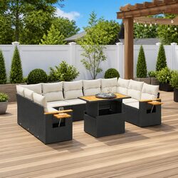 10-Piece Black Garden Sofa Set