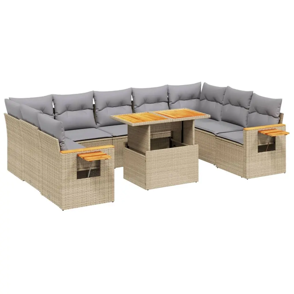Garden Sofa Set 10 Piece Outdoor Furniture Patio Beige Poly Rattan Modular