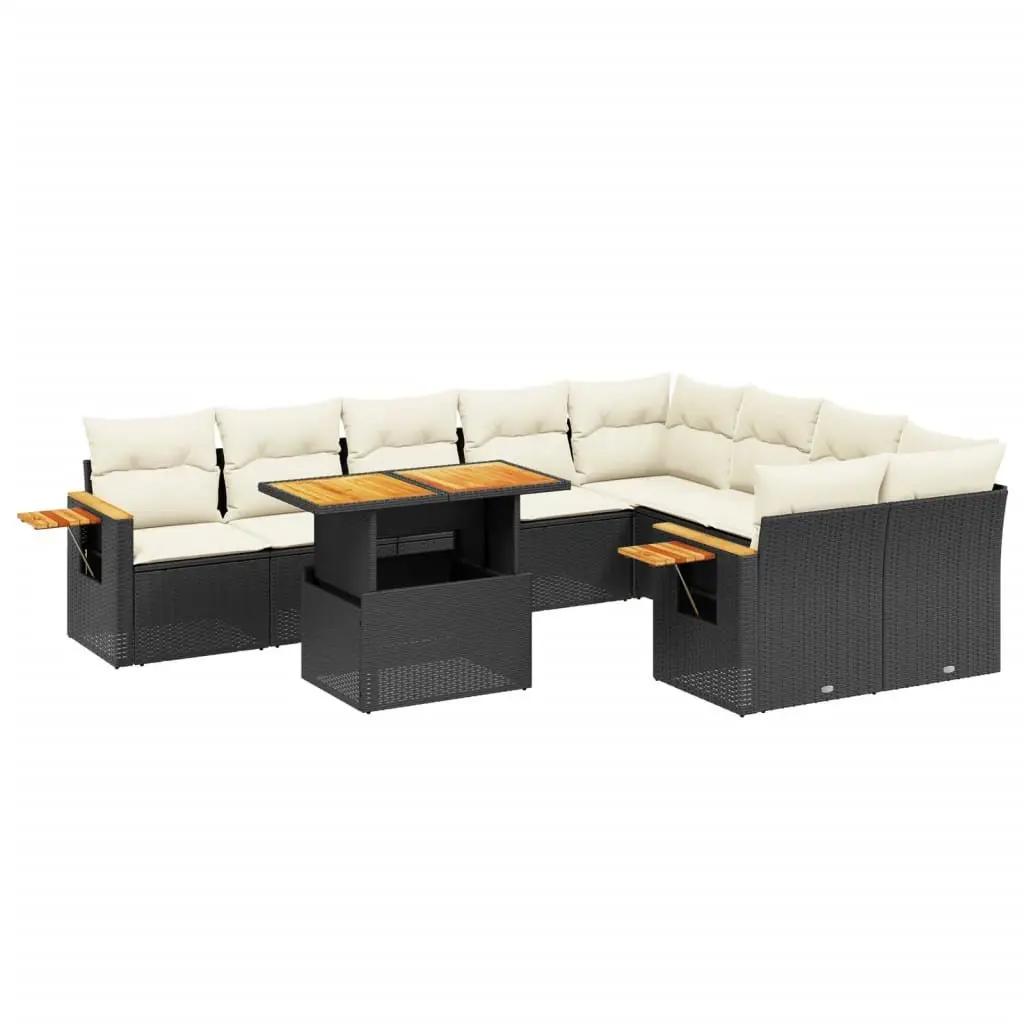 Garden Sofa Set 10 Piece Outdoor Furniture Black Poly Rattan Patio Lounge with