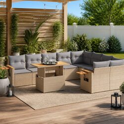 Garden Sofa Set 10 Piece Outdoor Furniture Beige Poly Rattan Patio Lounge