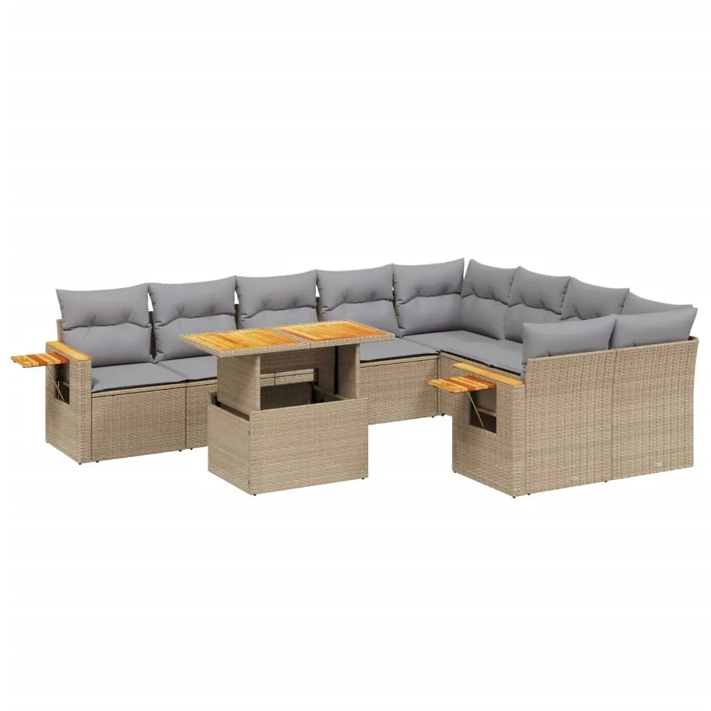 Garden Sofa Set 10 Piece Outdoor Furniture Beige Poly Rattan Patio Lounge