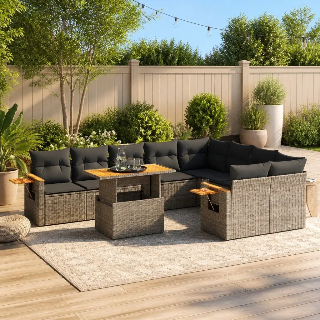 Garden Sofa Set Grey 10 Piece Modular Outdoor Furniture with Cushions
