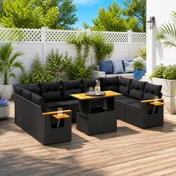 Garden Sofa Set 11 Piece Outdoor Furniture Patio Black Poly Rattan Modular