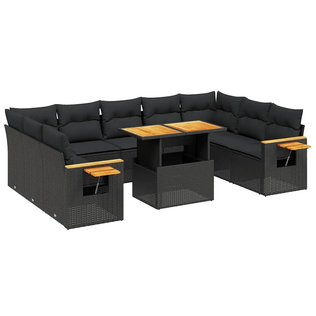Garden Sofa Set 11 Piece Outdoor Furniture Patio Black Poly Rattan Modular