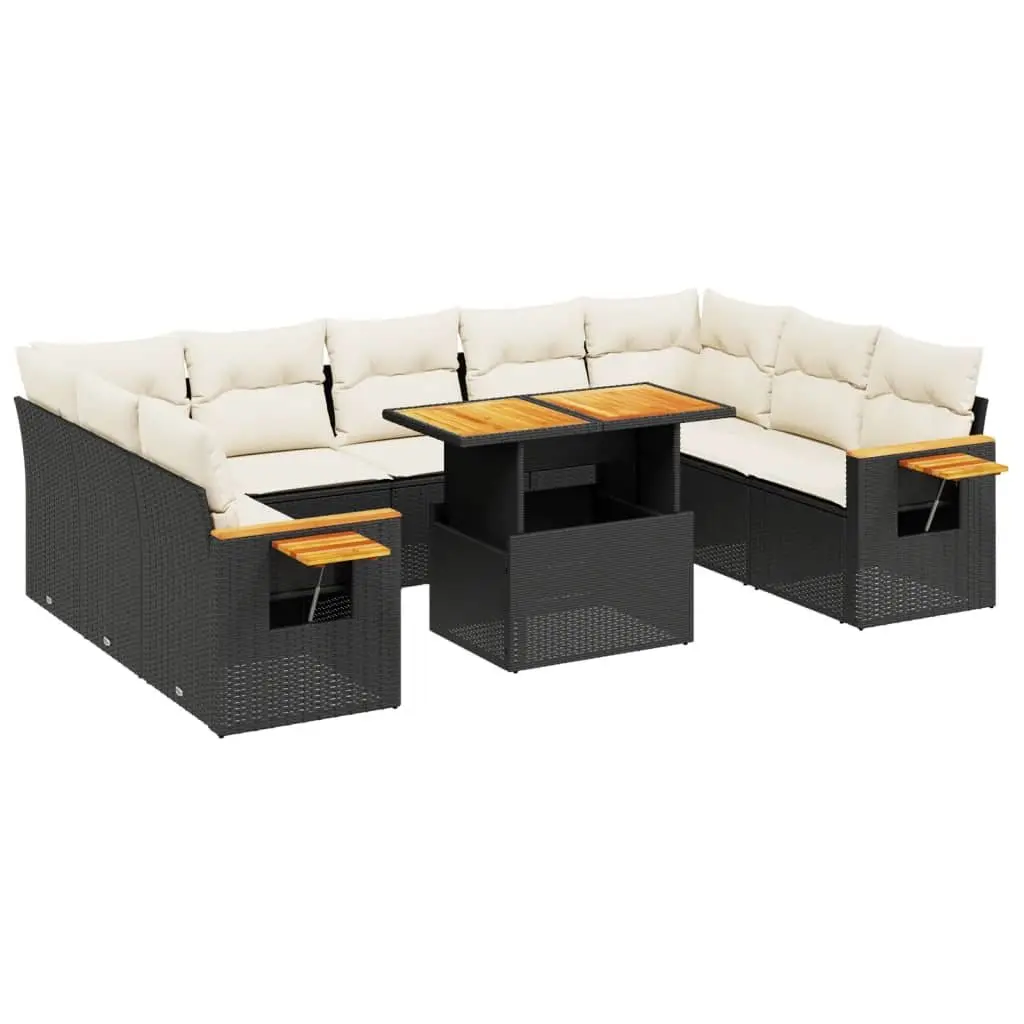 Garden Sofa Set 11 Piece Outdoor Furniture Black Poly Rattan Modular Patio