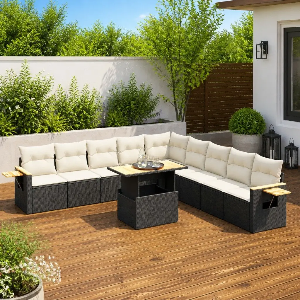 Garden Sofa Set 11 Piece Black Poly Rattan Outdoor Furniture Patio Modular