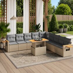 Garden Sofa Set 11 Piece Outdoor Furniture Patio Beige Poly Rattan Modular