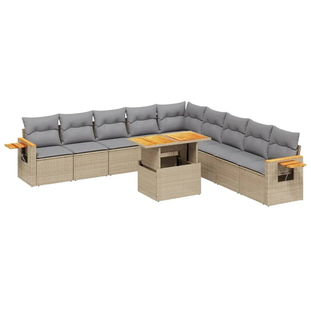 Garden Sofa Set 11 Piece Outdoor Furniture Patio Beige Poly Rattan Modular