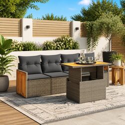 Garden Sofa Set 5 Piece Outdoor Furniture Patio Seating Grey Poly Rattan Modular