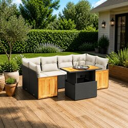 7 Piece Garden Sofa Set: Black Poly Rattan Style