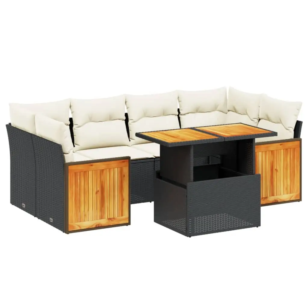 7 Piece Garden Sofa Set Black Modular Outdoor Patio Furniture with Cushions