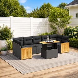 Garden Sofa Set 8 Piece Outdoor Furniture Patio Lounge Black Poly Rattan Modular