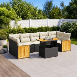 8 Piece Black Rattan Garden Sofa Set - Compact and Chic