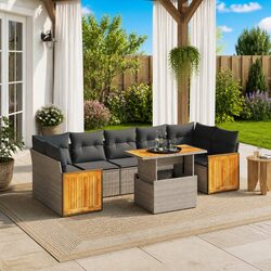 Concise 8 Piece Outdoor Sofa Set in Grey Rattan