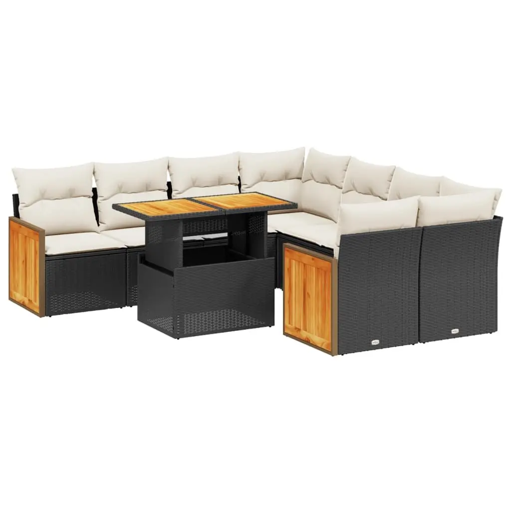 Garden Sofa Set Black 9 Piece Outdoor Furniture Patio Rattan Lounge with Cushions