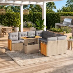 Outdoor Garden Sofa Set 9 Piece Modular Patio Furniture Beige Poly Rattan
