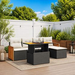 Garden Sofa Set 6 Piece Outdoor Furniture Patio Seating Black Poly Rattan