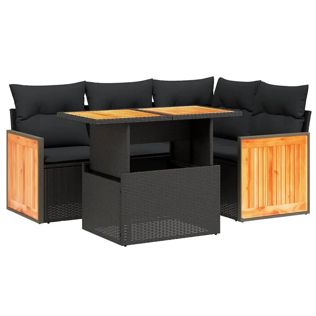 5 Piece Garden Sofa Set with Cushions Black Outdoor Furniture Patio Lounger