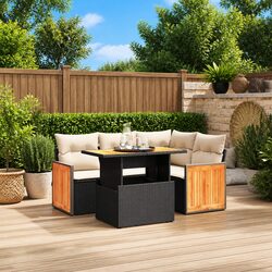 Garden Sofa Set 5 Piece Outdoor Furniture Black Poly Rattan Patio Sectional