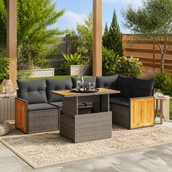 Compact 6 Piece Outdoor Sofa Set with Adjustable Table