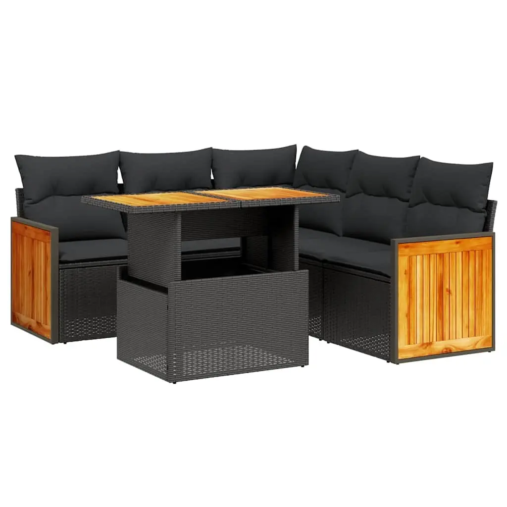6 Piece Garden Sofa Set Outdoor Furniture Patio Sectional Poly Rattan Black