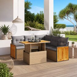 Garden Sofa Set 6 Piece Outdoor Furniture Patio Lounge Beige Poly Rattan Modular