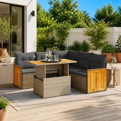 Garden Sofa Set 6 Piece Outdoor Furniture Patio Seating with Cushions Grey