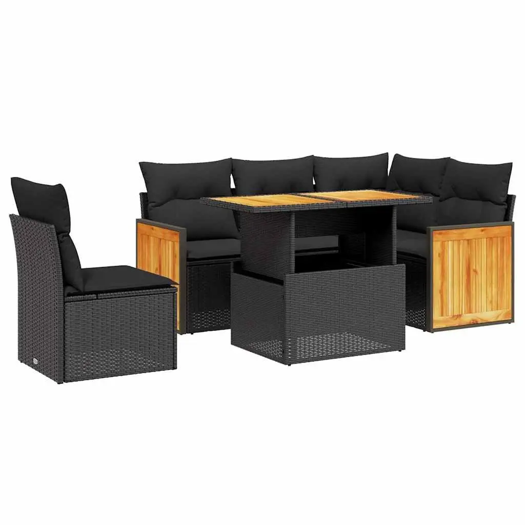 Garden Sofa Set 6 Piece Outdoor Furniture Black Poly Rattan Patio Lounge Seating