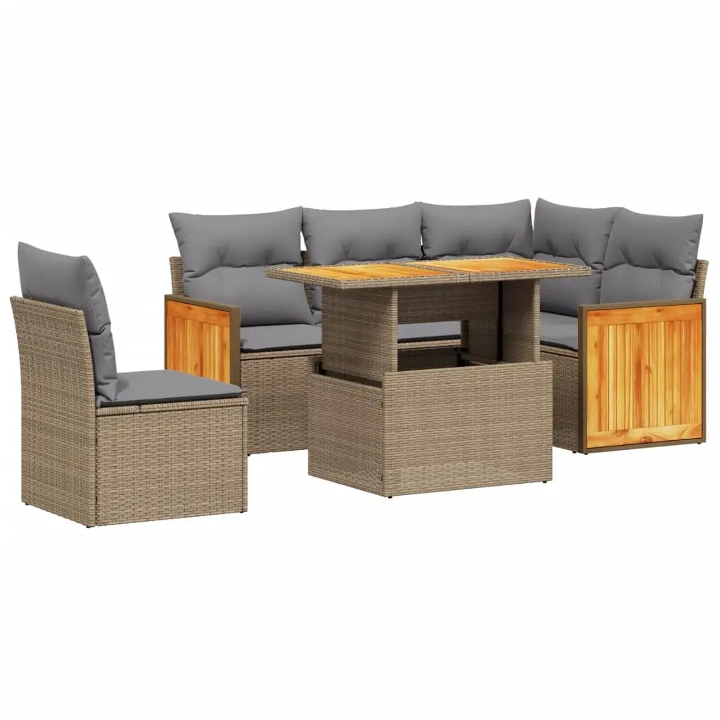 Garden Sofa Set Beige 6 Piece Modular Outdoor Furniture with Adjustable Tabletop