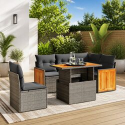 Garden Sofa Set 6 Piece Outdoor Furniture Patio Grey Poly Rattan Modular Lounge