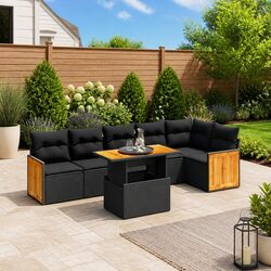 Garden Sofa Set 7 Piece Outdoor Furniture Poly Rattan Black Patio Seating