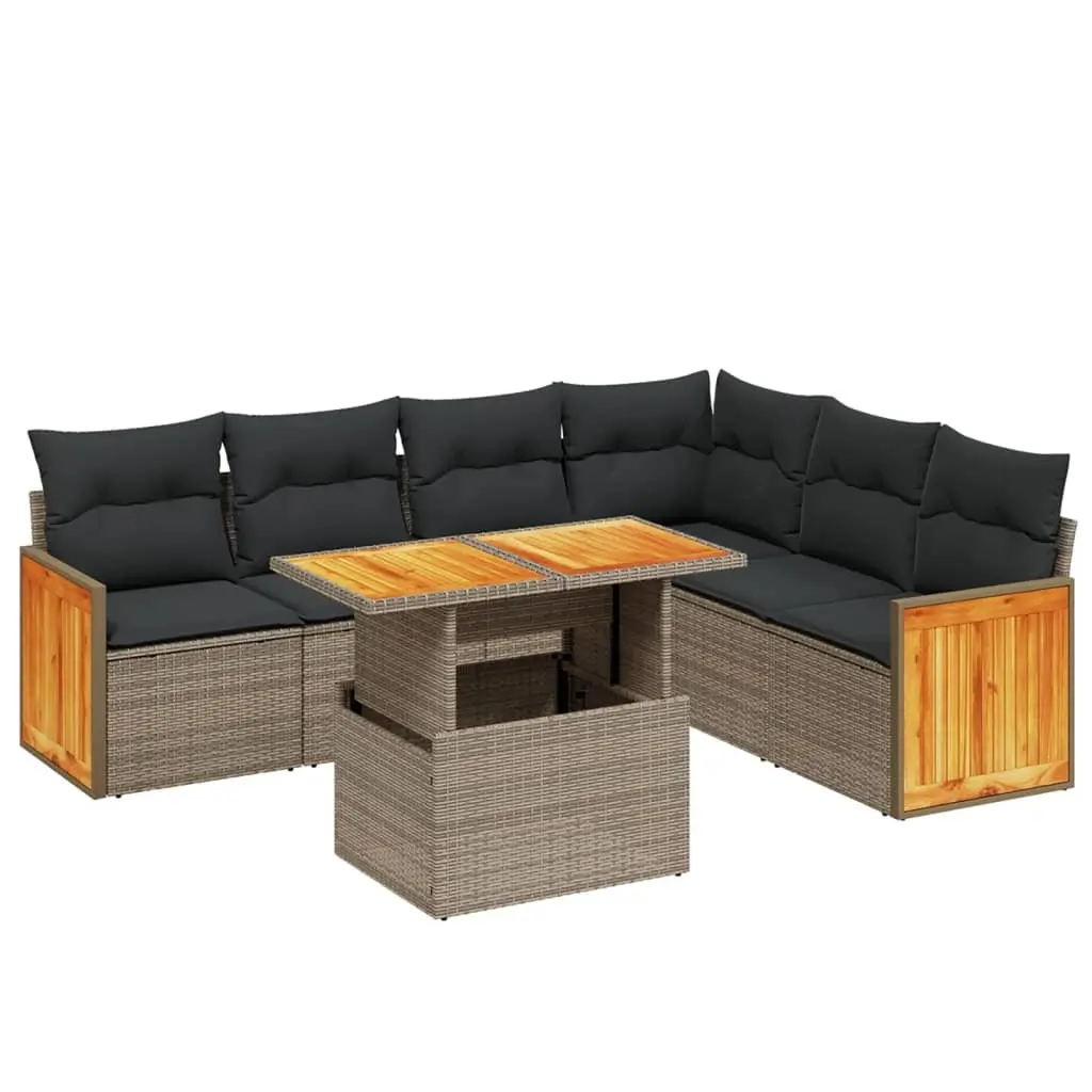 Garden Sofa Set Grey 7 Piece Outdoor Furniture Patio Lounge with Cushions