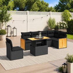 Concise 7 Piece Black Rattan Garden Sofa Set for Outdoors