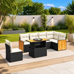 7 Piece Garden Sofa Set in Black Rattan