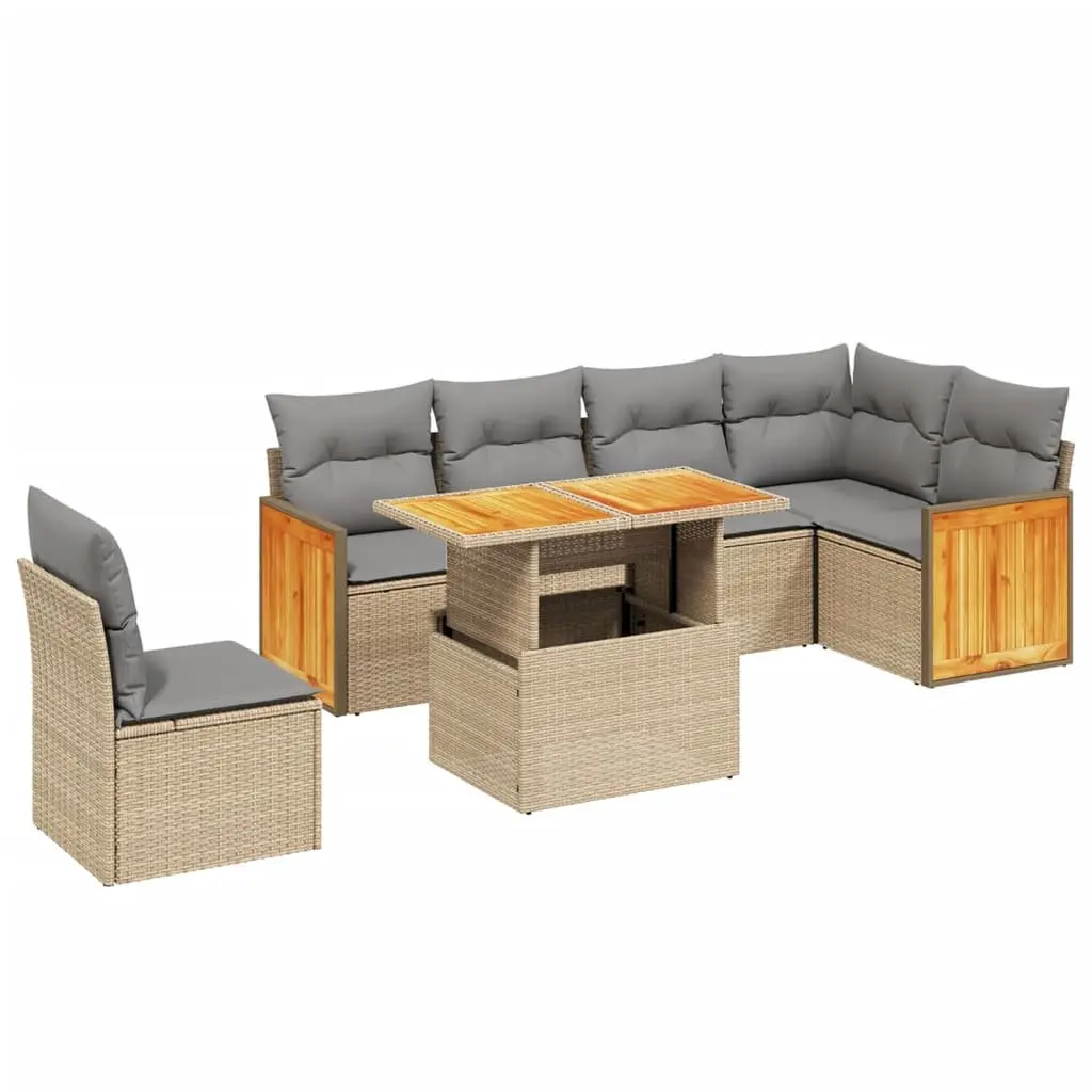Garden Sofa Set 7 Piece Outdoor Furniture Patio Lounge Beige Poly Rattan Modular